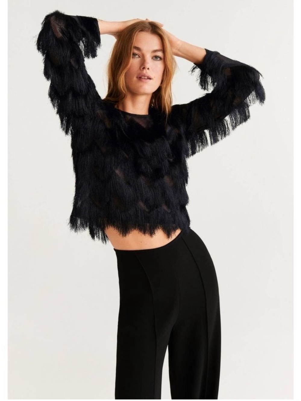 Black Long Fringe Sweater Top Long Sleeve Size L
Party Evening